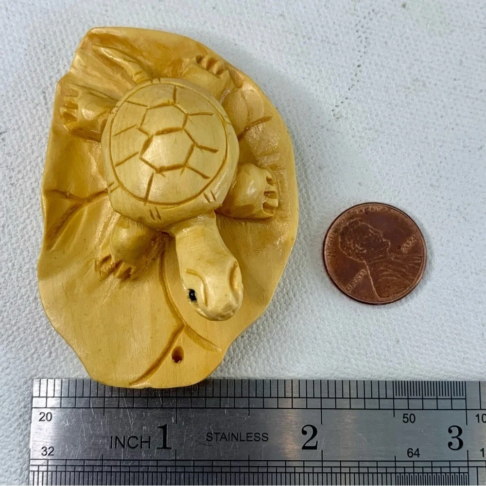 Vintage Boxwood Turtle Leaf Netsuke Animal Figurine Hand Carved Wood Sculpture